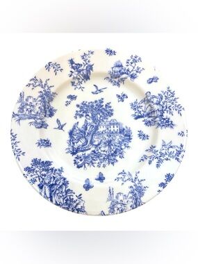 Churchill England Blue White Transferware Plate 10” Victorian Scene NWOT